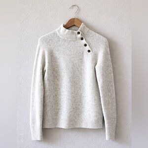 J.Crew Heather Cream Mock Neck Button Shoulder Sweater